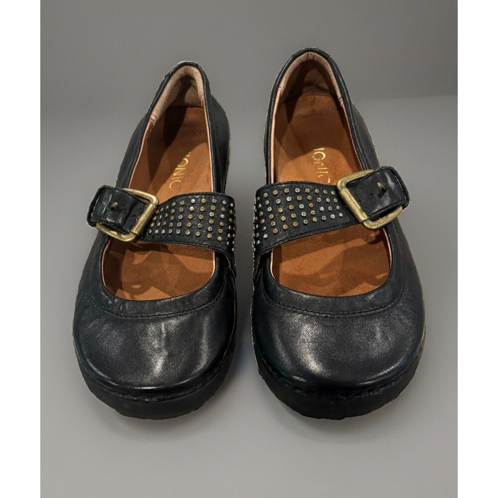 Vionic Goleta Orthaheel Technology Mary Jane Studded Leather Black Shoes Sz 6.5